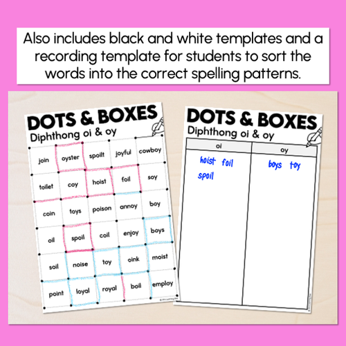 Resource preview 3 for Dots and Boxes Phonics Game - Diphthong OI OY Words