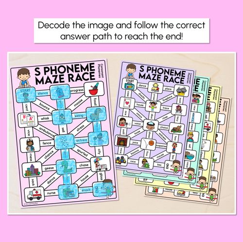 Resource preview 2 for Consonant Phoneme S Words Maze Race - Consonant S Words Mats