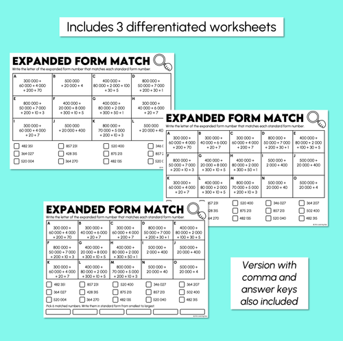 Resource preview 3 for Expanded Form - 6-Digit Numbers Matching Activity