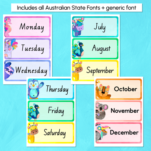 Resource preview 2 for Days of the Week & Months of the Year Display - Rainbow Watercolour - The Kutopia Collection 