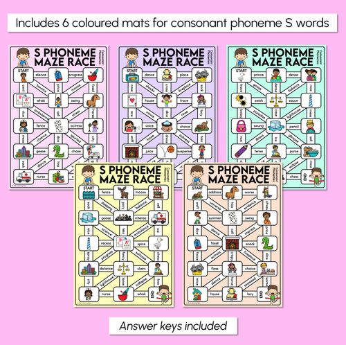Resource preview 3 for Consonant Phoneme S Words Maze Race - Consonant S Words Mats