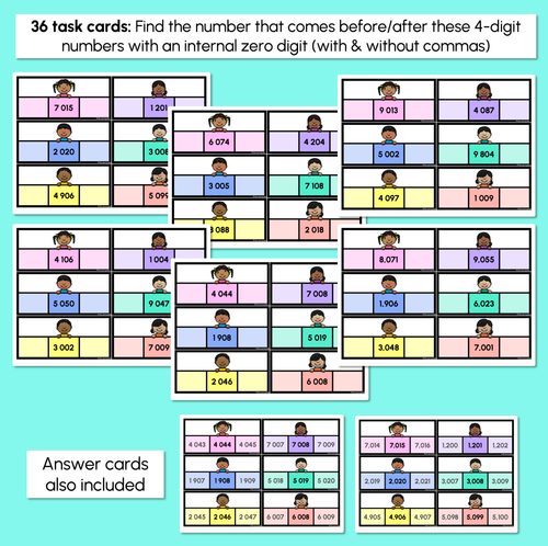 Resource preview 2 for Number Before & After - 4-Digit Numbers (Internal Zero Digits) - Task Cards