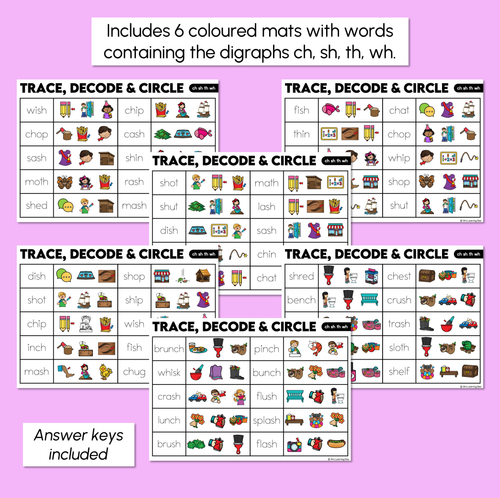 Resource preview 3 for Trace, Decode & Circle - Consonant Digraph CH SH TH WH Words - Decodable Word Mats
