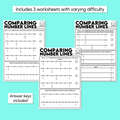 Resource preview 3 for Fractions on Different Number Lines - Comparing Fractions Worksheets