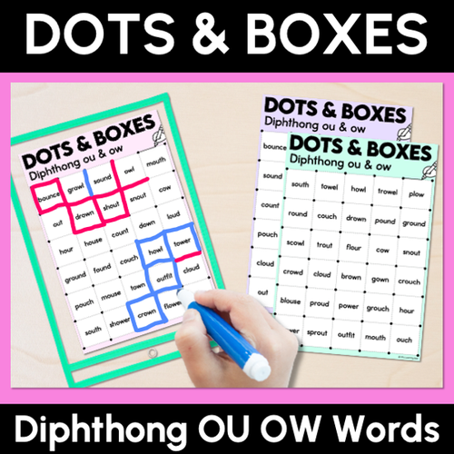 Resource preview 1 for Dots and Boxes Phonics Game - Diphthong OU OW Words