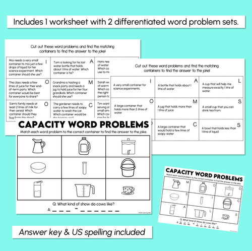 Resource preview 3 for Capacity Word Problems Worksheet