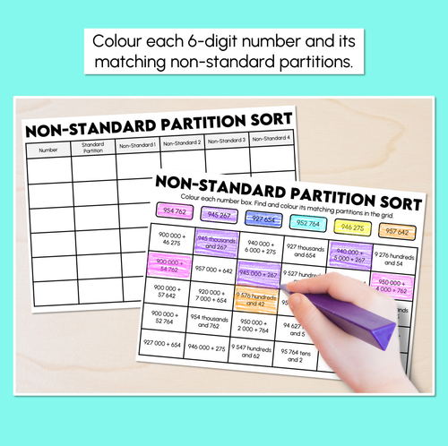 Resource preview 2 for Non-standard Partition Sort - 6-Digit Numbers Matching Activity