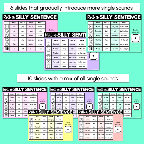 Resource preview 2 for Decodable Sentences with Mixed CVC CVCC CCVC Words - DIGITAL Roll a Silly Sentence