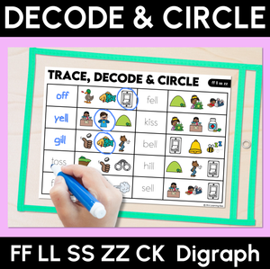 Trace, Decode & Circle - Consonant Digraph FF LL SS ZZ CK Words - Decodable Word Mats
