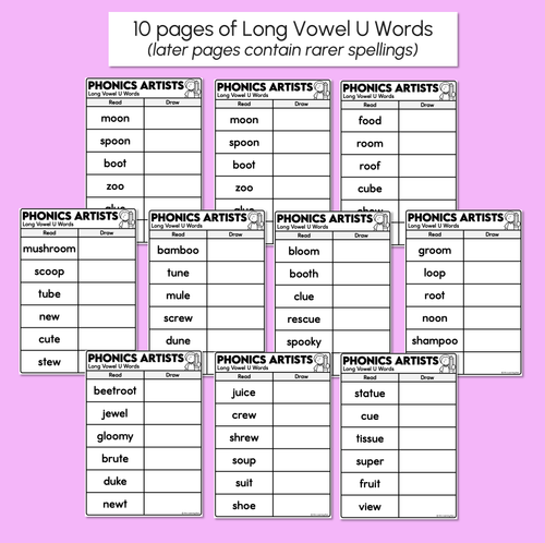 Resource preview 3 for Phonics Artists - Long Vowel U Words - Decodable Words Activity
