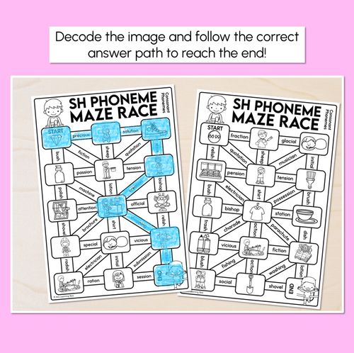 Resource preview 2 for Consonant Phoneme SH Words Maze Race - Consonant SH Words Worksheets