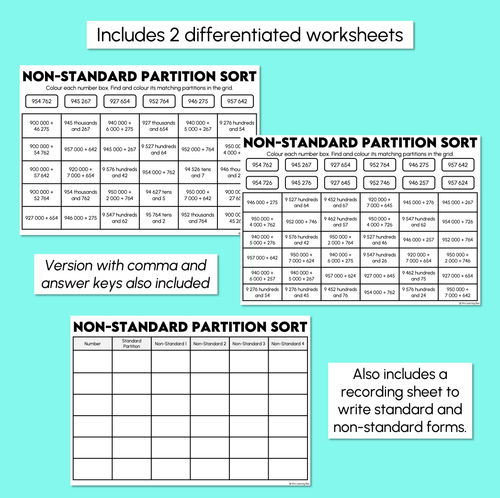 Resource preview 3 for Non-standard Partition Sort - 6-Digit Numbers Matching Activity