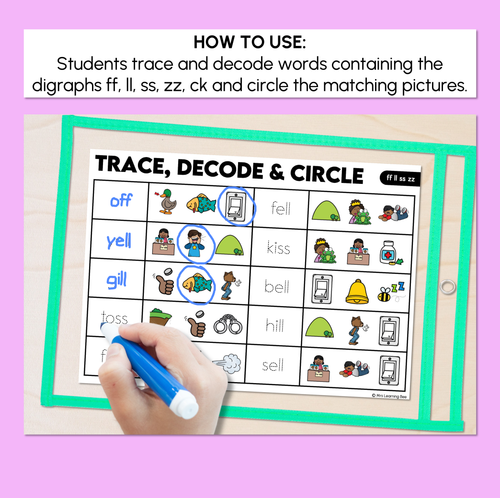 Resource preview 2 for Trace, Decode & Circle - Consonant Digraph FF LL SS ZZ CK Words - Decodable Word Mats