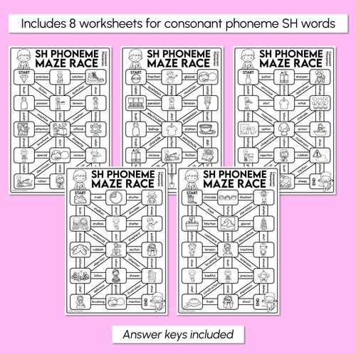 Resource preview 3 for Consonant Phoneme SH Words Maze Race - Consonant SH Words Worksheets