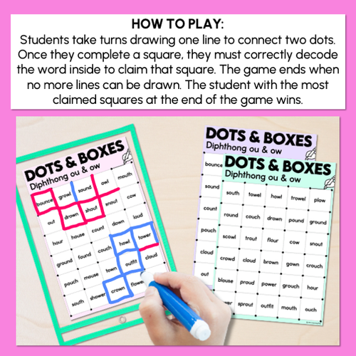 Resource preview 4 for Dots and Boxes Phonics Game - Diphthong OU OW Words