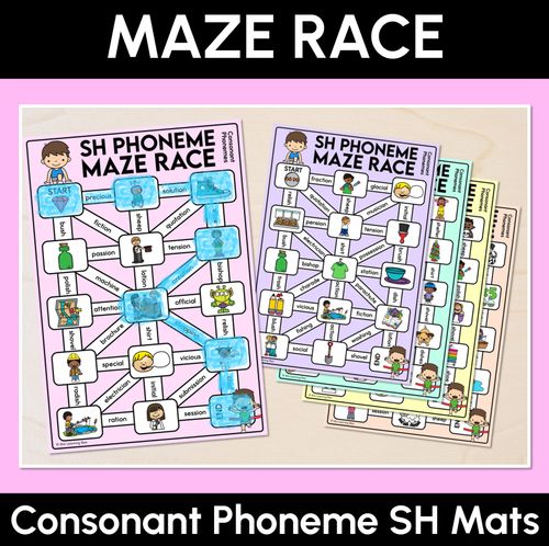 Resource preview 1 for Consonant Phoneme SH Words Maze Race - Consonant SH Words Mats