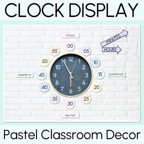 Resource preview 1 for Pastel Classroom Decor Clock Display