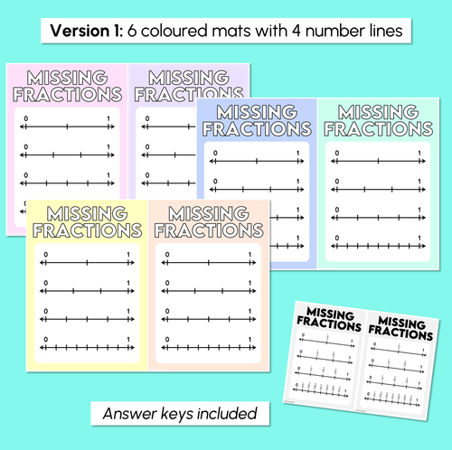 Resource preview 3 for Missing Fractions - Fractions on a Number Line Task Mats