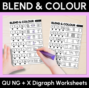Blend & Colour - Consonant Digraph QU NG + X Words Blending Worksheets