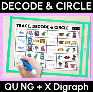 Trace, Decode & Circle - Consonant Digraph QU NG + X Words - Decodable Word Mats