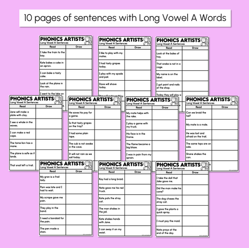 Resource preview 3 for Phonics Artists - Long Vowel A Words - Decodable Sentences Activity