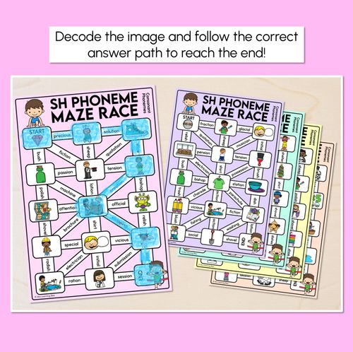 Resource preview 2 for Consonant Phoneme SH Words Maze Race - Consonant SH Words Mats
