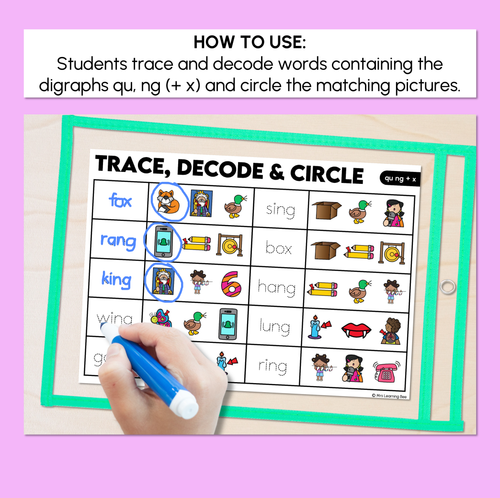 Resource preview 2 for Trace, Decode & Circle - Consonant Digraph QU NG + X Words - Decodable Word Mats