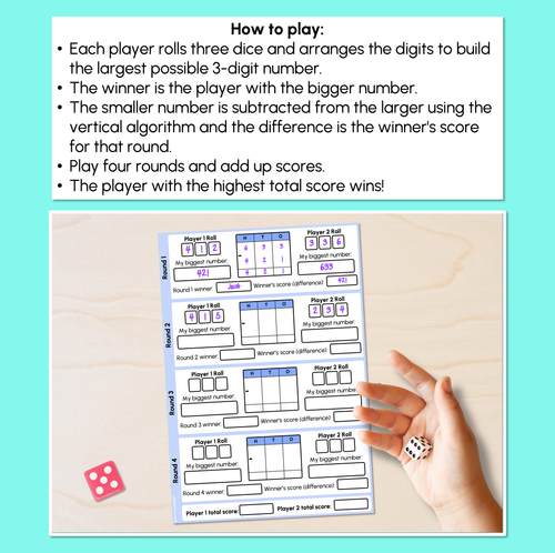 Resource preview 2 for The Biggest Number - 3-Digit Subtraction Game