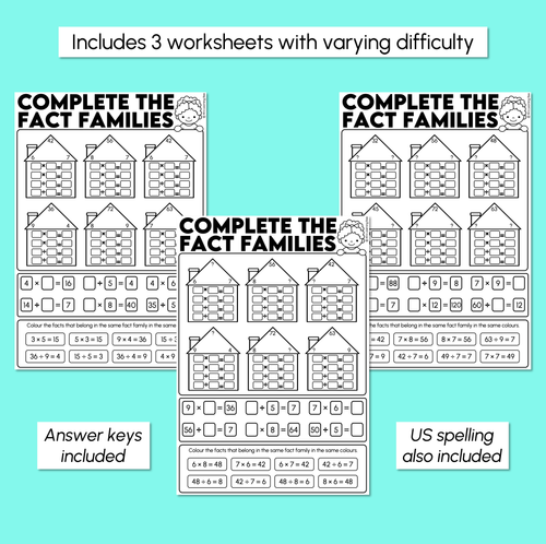 Resource preview 3 for Complete the Fact Families - Multiplication and Division Worksheets