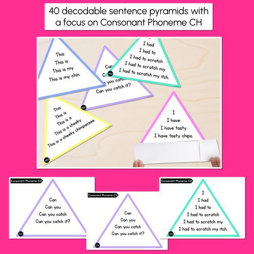 Resource preview 2 for CONSONANT PHONEME CH WORDS - Decodable Sentence Pyramids - Phonics Fluency