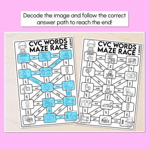 Resource preview 2 for CVC Words Maze Race - CVC E Words Worksheets