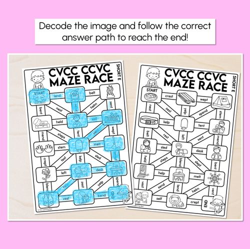 Resource preview 2 for CVCC Words Maze Race - CVCC CCVC E Words Worksheets