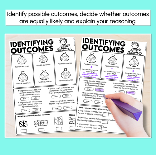 Resource preview 2 for Identifying Outcomes - Chance Worksheets