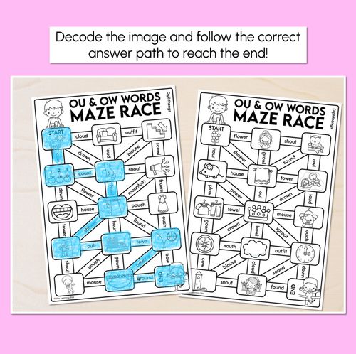 Resource preview 2 for Diphthong OU OW Words Maze Race - Diphthong OU OW Words Worksheets