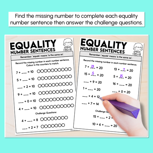 Resource preview 2 for Equality Number Sentences - Missing Number Worksheets