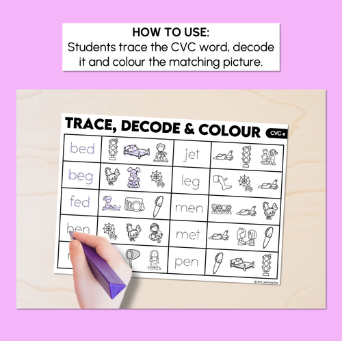 Resource preview 2 for Trace, Decode & Colour - CVC E Words Worksheets