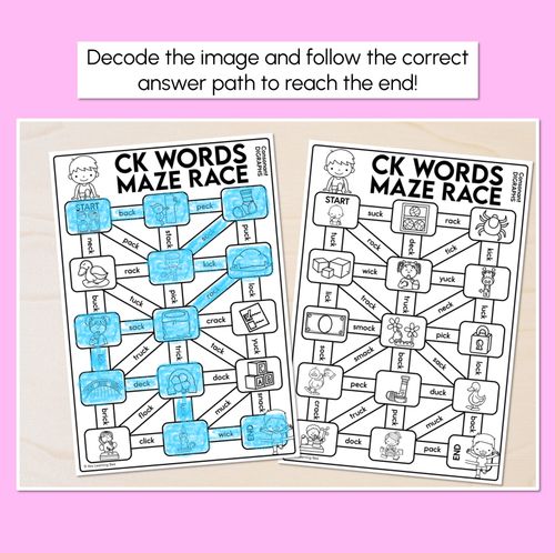 Resource preview 2 for Consonant Digraph CK Words Maze Race - CK Words Worksheets
