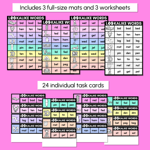 Resource preview 4 for LOOKALIKE WORDS with CVC Words - Short E CVC Words - Task Cards & Printables