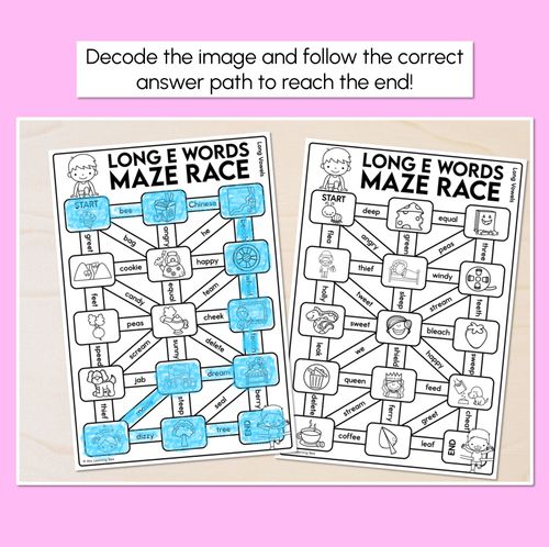 Resource preview 2 for Long Vowel E Words Maze Race - Long Vowel E Words Worksheets