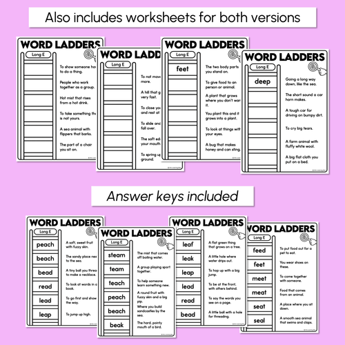 Resource preview 4 for Word Ladders - Find the Clue - Long Vowel E Words