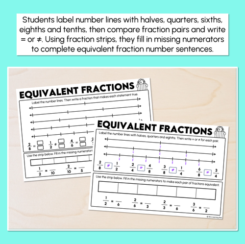Resource preview 2 for Equivalent Fractions - Halves, Quarters, Sixths, Eighths, Tenths Worksheets