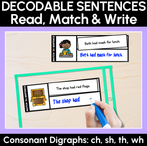 Resource preview 1 for CH SH TH WH Decodable Sentences - Read, Match & Write