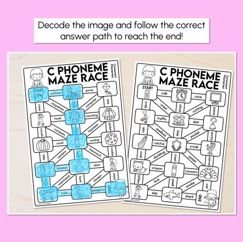 Resource preview 2 for Consonant Phoneme C Words Maze Race - Consonant C Words Worksheets