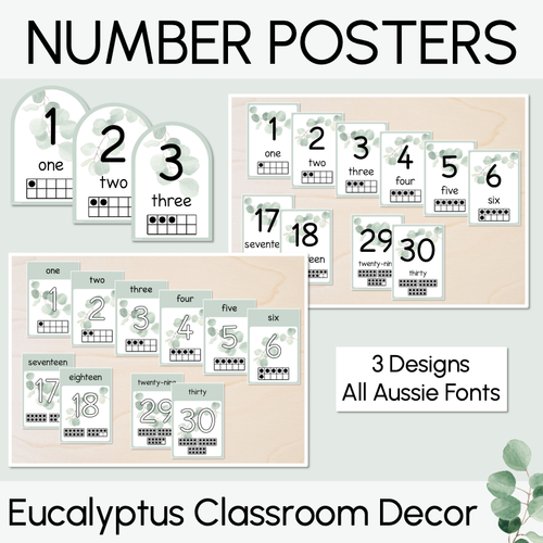 Resource preview 1 for Number Posters 1-30 - The Eucalyptus Edit - Eucalyptus Classroom Decor