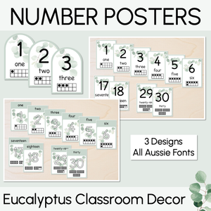 Number Posters 1-30 - The Eucalyptus Edit - Eucalyptus Classroom Decor