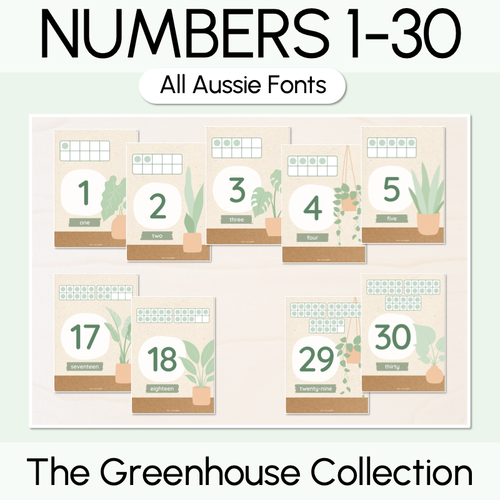 Resource preview 1 for Number Posters 1-30 - The Greenhouse Collection - Natural Classroom Decor