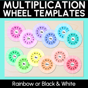 Multiplication Wheel Templates - Times Tables 1-12 - Rainbow or Black & White
