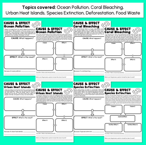 Resource preview 3 for Earth Day Cause & Effect Comprehension Worksheets