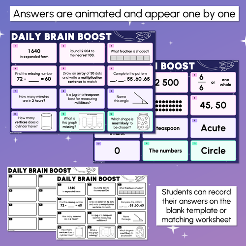 Resource preview 4 for Year 3 Maths Review - Daily Brain Boosts - Sample Set