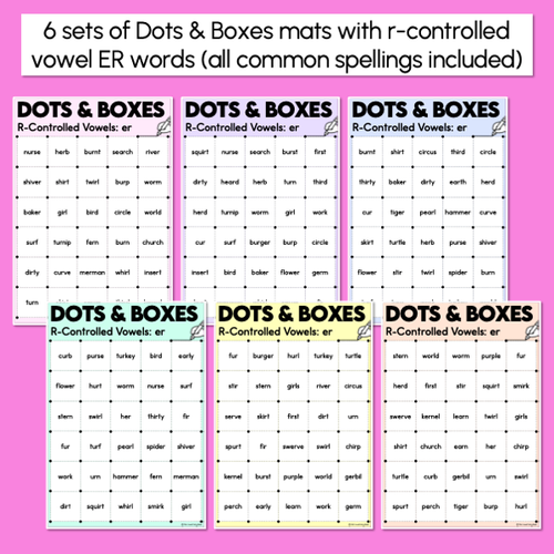 Resource preview 2 for Dots and Boxes Phonics Game - R-Controlled Vowel ER Words